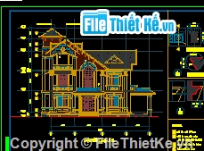 biệt thự đẹp 2 tầng,biệt thự 2 tầng kiểu kiến trúc pháp,kiến trúc 2  tầng,bản vẻ cad kiến trúc pháp,bản vẽ autocad kiến trúc pháp